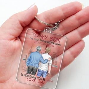 Watching You Be A Dad - Family Personalized Custom Shaped Acrylic Keychain - Gift For Family Members