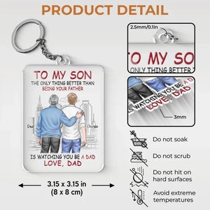 Watching You Be A Dad - Family Personalized Custom Shaped Acrylic Keychain - Gift For Family Members