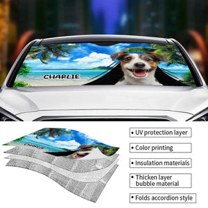 Custom Photo Pets Are The Heartbeat At Our Feet - Dog & Cat Personalized Custom Auto Windshield Sunshade, Car Window Protector - Summer Vacation Gift For Pet Owners, Pet Lovers