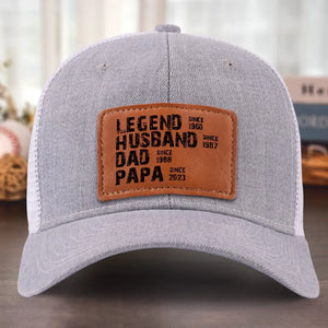 My Legendary Father - Family Personalized Custom Leather Patch Hat - Gift For Dad, Grandpa