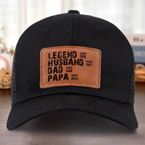 My Legendary Father - Family Personalized Custom Leather Patch Hat - Gift For Dad, Grandpa