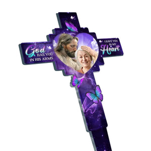 Custom Photo God Has You In His Arms - Memorial Personalized Custom Stain Glass Style Acrylic Garden Stake - Sympathy Gift For Family Members