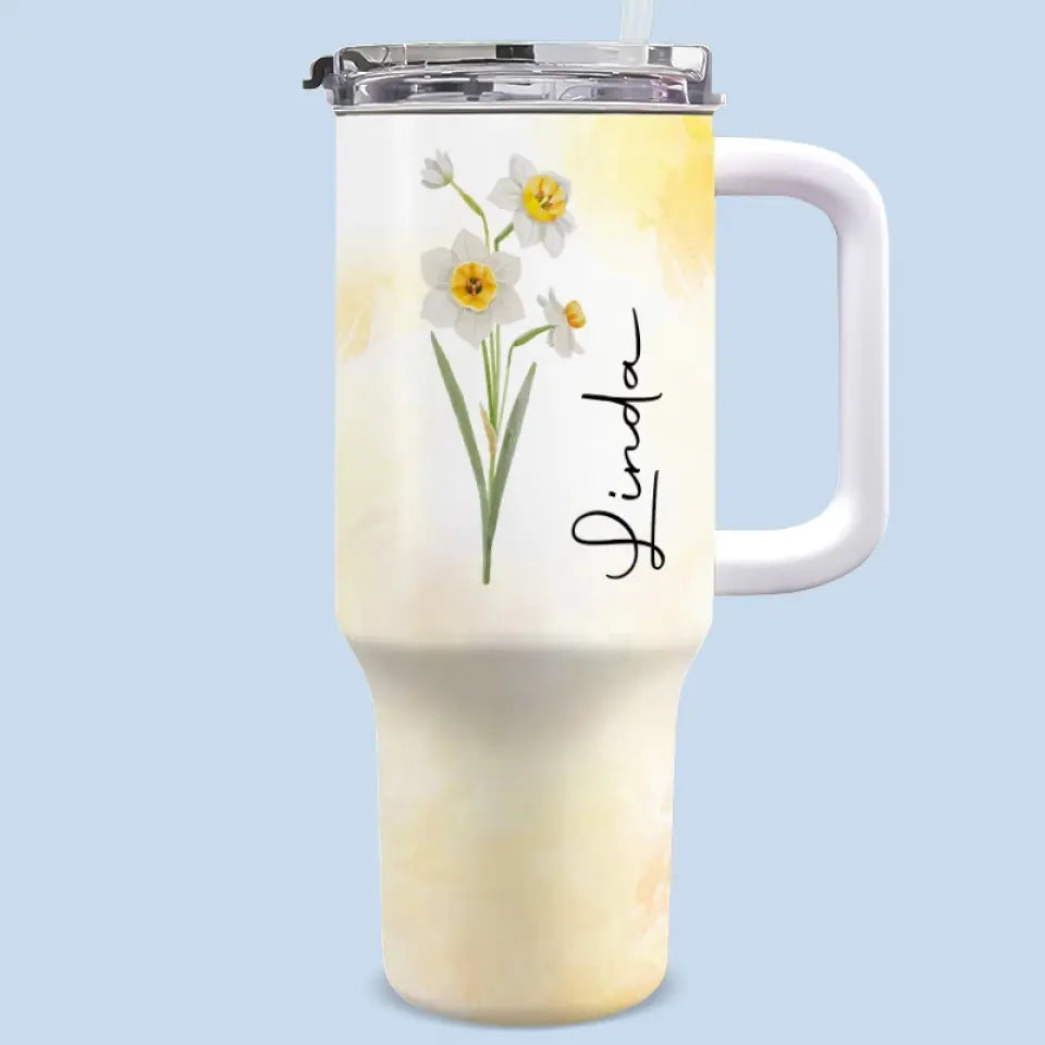 Live Life In Full Bloom - Bestie Personalized Custom 40 Oz Stainless Steel Tumbler With Handle - Gift For Best Friends, BFF, Sisters