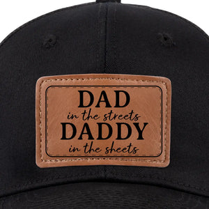 Dad In The Streets - Family Leather Patch Hat - Gift For Dad