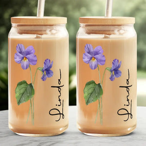 Live Simply Bloom Wildly - Bestie Personalized Custom Glass Cup, Iced Coffee Cup - Gift For Best Friends, BFF, Sisters