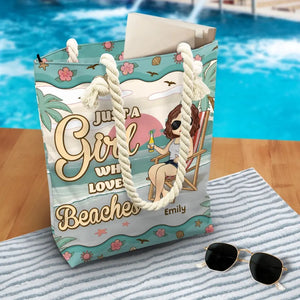 Just A Girl Who Love Beaches - Bestie Personalized Custom Beach Bag - Summer Vacation Gift For Best Friends, BFF, Sisters