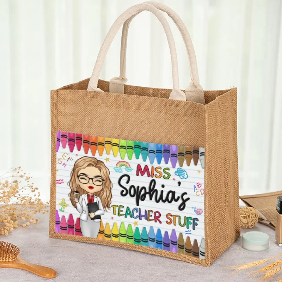 The Work That Fulfills My Heart - Teacher Personalized Custom Tote Gift Bags, Jute Tote Bags, Beach Bags - Gift For Teacher