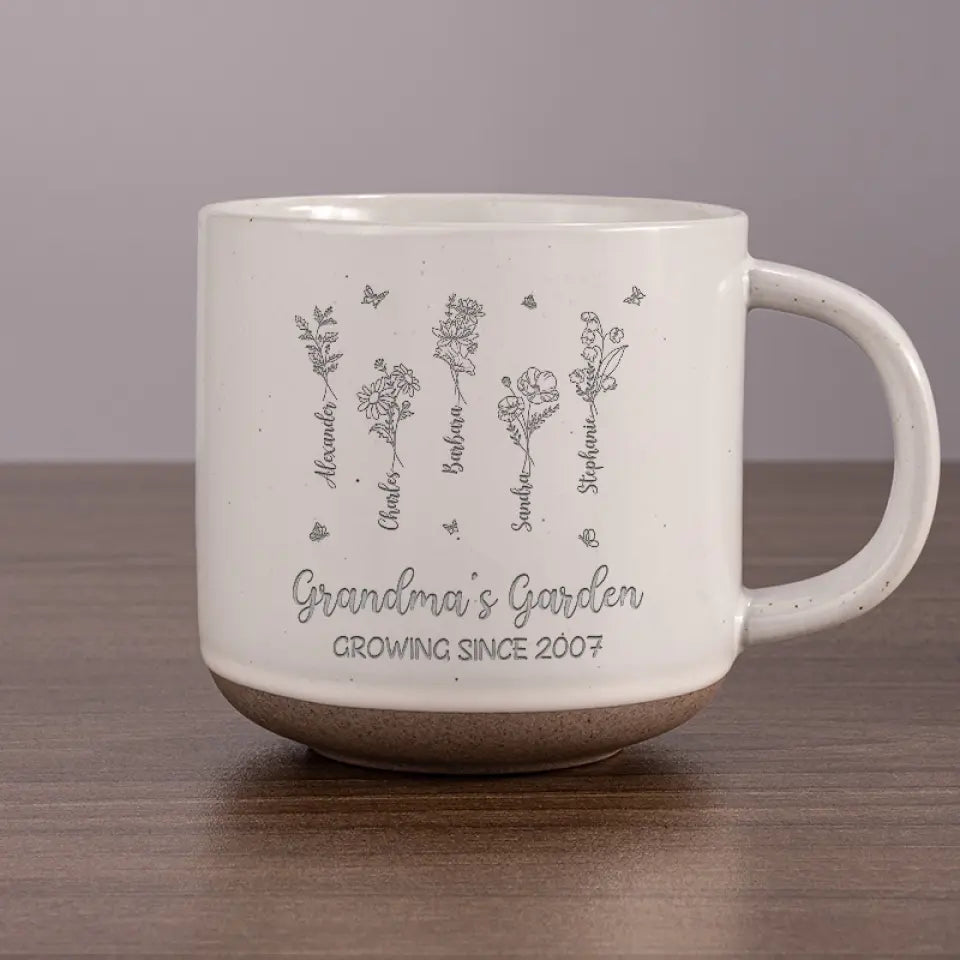 Love Grows Here - Family Personalized Custom Pottery Mug - Gift For Mom, Grandma