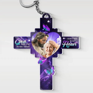 Custom Photo God Had You In His Arms - Memorial Personalized Custom Shaped Acrylic Keychain - Sympathy Gift For Family Members