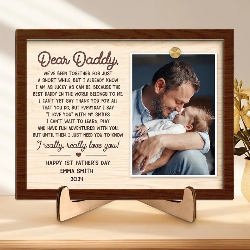 Custom Photo Everyday I Say I Love You With My Smiles - Family Personalized Custom 2-Layered Wooden Plaque With Stand - Gift For Dad