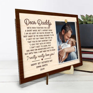 Custom Photo Everyday I Say I Love You With My Smiles - Family Personalized Custom 2-Layered Wooden Plaque With Stand - Gift For Dad