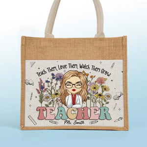 Teaching Is A Work Of Heart - Teacher Personalized Custom Tote Gift Bags, Jute Tote Bags, Beach Bags - Gift For Teacher