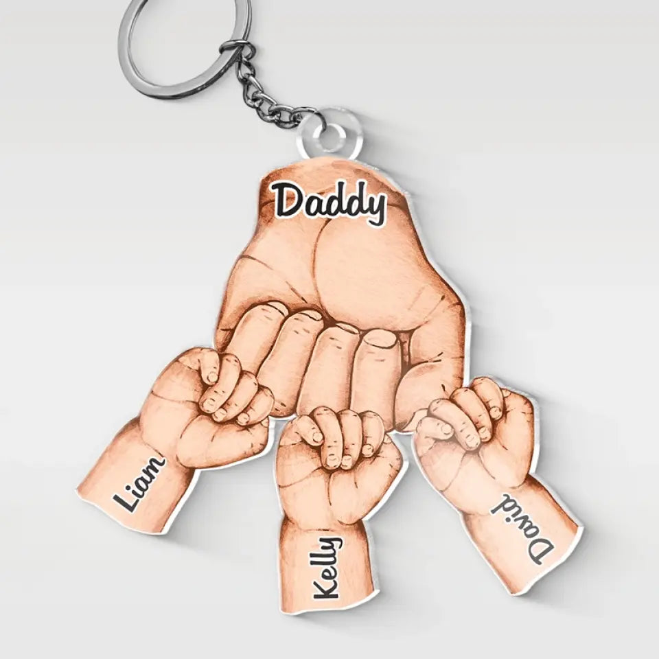 Dad Hold Our Hands For A Little While And Hold Our Hearts Forever - Family Personalized Custom Shaped Acrylic Keychain - Gift For Dad, Grandpa