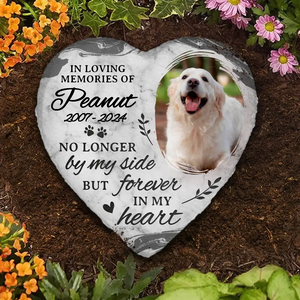 Custom Photo You Leave Pawprints In Our Hearts - Memorial Personalized Custom Heart Shaped Memorial Stone - Sympathy Gift For Pet Owners, Pet Lovers