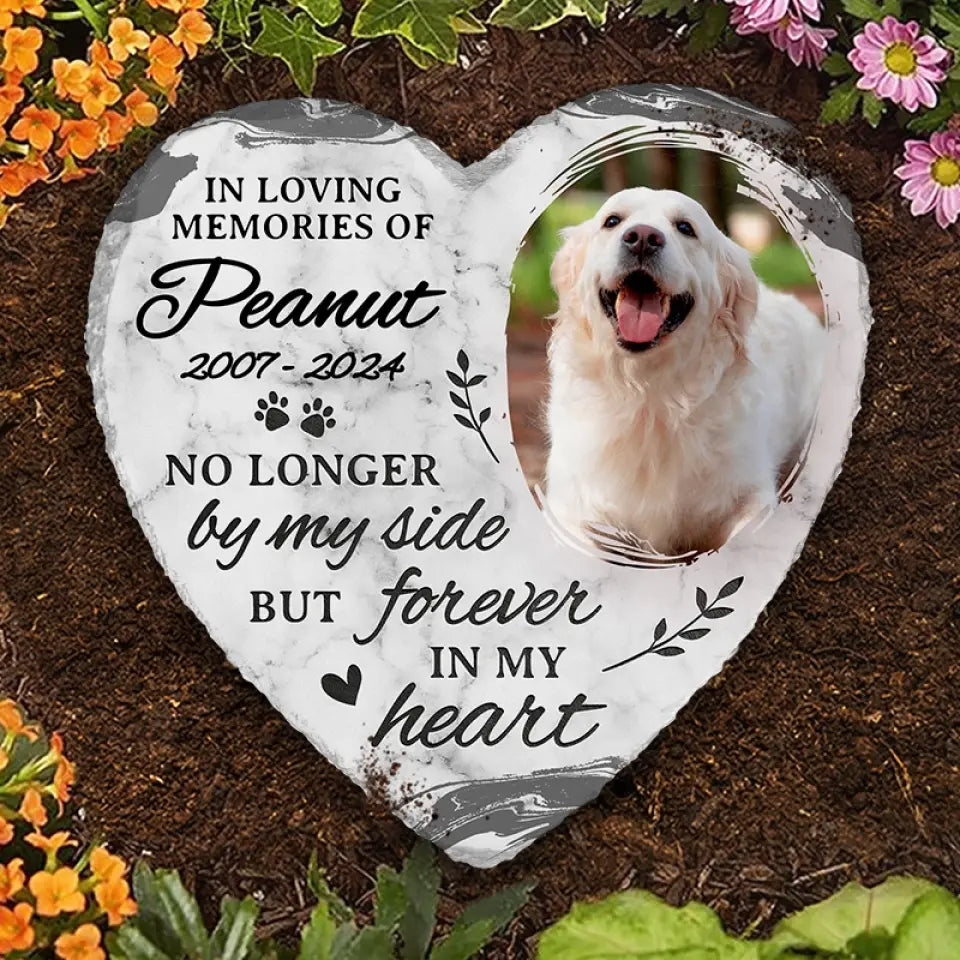 Custom Photo You Leave Pawprints In Our Hearts - Memorial Personalized Custom Heart Shaped Memorial Stone - Sympathy Gift For Pet Owners, Pet Lovers