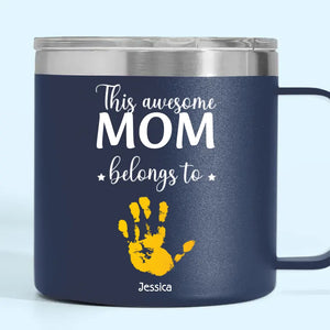 These Hands Hold Your Heart Forever - Family Personalized Custom 14oz Stainless Steel Tumbler With Handle - Gift For Mom, Grandma