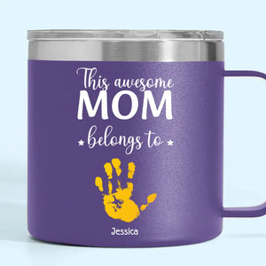 These Hands Hold Your Heart Forever - Family Personalized Custom 14oz Stainless Steel Tumbler With Handle - Gift For Mom, Grandma