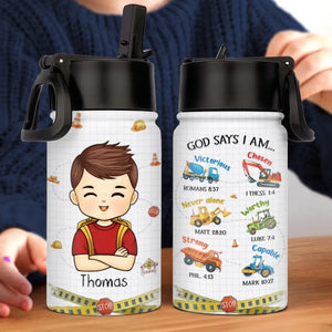 God Says I Am - Personalized Custom Kid Water Bottle - Back To School Gift For Kid, Grandkid