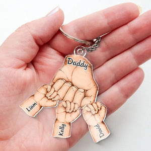 Dad Hold Our Hands For A Little While And Hold Our Hearts Forever - Family Personalized Custom Shaped Acrylic Keychain - Gift For Dad, Grandpa