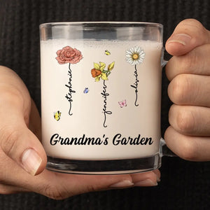 My Grandma's Favorite Garden - Family Personalized Custom Glass Mug - Gift For Mom, Grandma