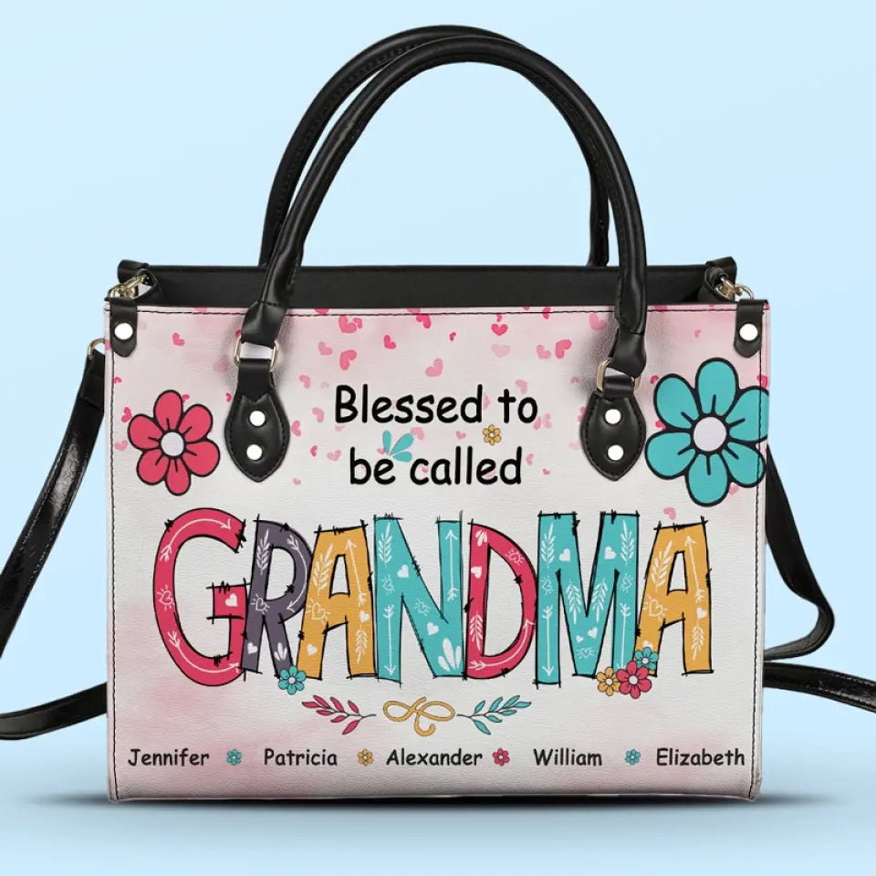 Blessed To Be Called Abuela - Family Personalized Custom Leather Handbag - Gift For Mom, Grandma