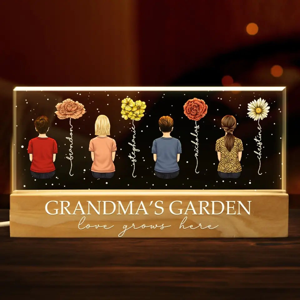 A Garden Of Love Grows In A Grandmother's Heart - Family Personalized Custom Acrylic Letters 3D LED Night Light - Gift For Mom, Grandma