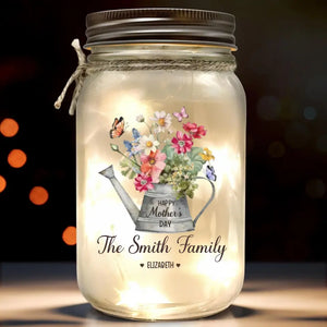 Flowers Garden - Family Personalized Custom Mason Jar Light - Mother's Day, Gift For Mom, Grandma