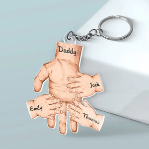 Our Fingers Intertwined, Forever Connected - Family Personalized Custom Shaped Acrylic Keychain - Gift For Dad, Grandpa