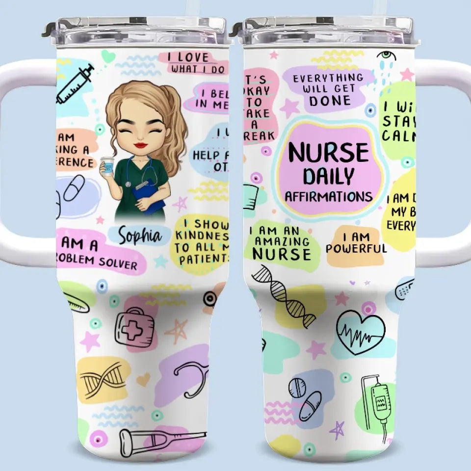 She Is An Amazing Nurse - Nurse Personalized Custom 40 Oz Stainless Steel Tumbler With Handle - Appreciation, Thank You Gift, Nurse Life