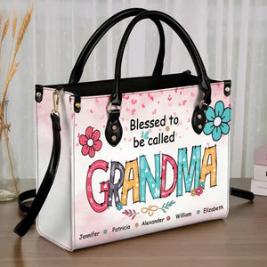 Blessed To Be Called Abuela - Family Personalized Custom Leather Handbag - Gift For Mom, Grandma