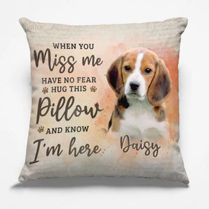 Custom Photo When You Miss Me, Hug This Pillow - Memorial Personalized Custom Pillow - Sympathy Gift, Gift For Pet Owners, Pet Lovers