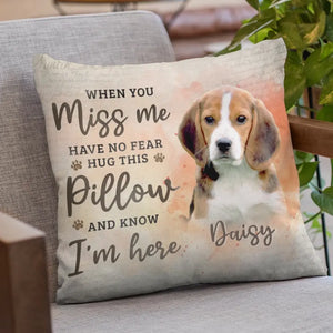 Custom Photo When You Miss Me, Hug This Pillow - Memorial Personalized Custom Pillow - Sympathy Gift, Gift For Pet Owners, Pet Lovers