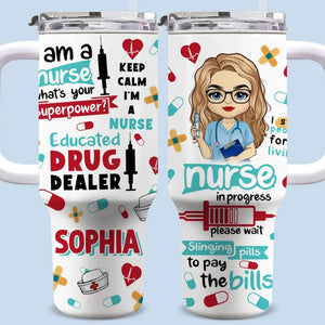 Nurses Are The Heart Of Healthcare - Nurse Personalized Custom 40 Oz Stainless Steel Tumbler With Handle - Appreciation, Thank You Gift, Nurse Life