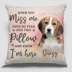 Custom Photo When You Miss Me, Hug This Pillow - Memorial Personalized Custom Pillow - Sympathy Gift, Gift For Pet Owners, Pet Lovers