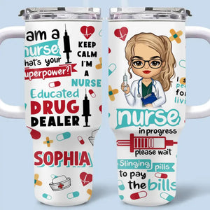 Nurses Are The Heart Of Healthcare - Nurse Personalized Custom 40 Oz Stainless Steel Tumbler With Handle - Appreciation, Thank You Gift, Nurse Life