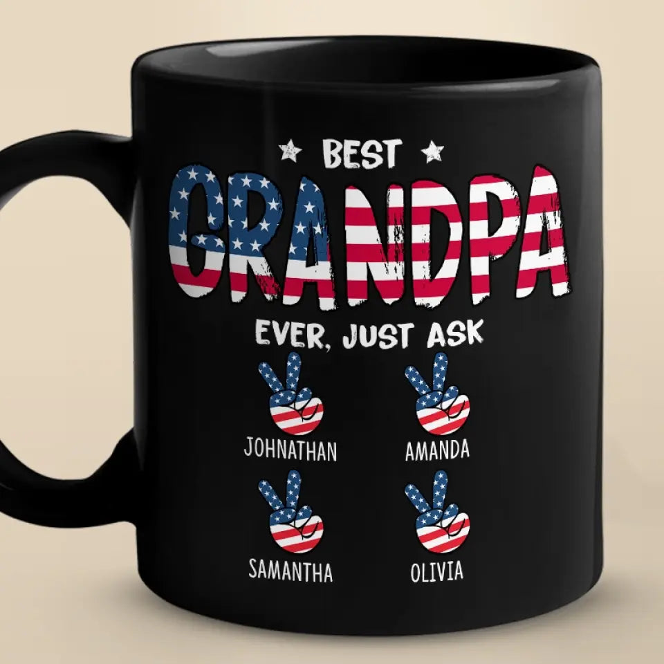 Best Grandpa Ever - Family Personalized Custom Black Mug - Gift For Dad, Grandpa