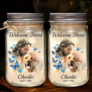 Safe In The Arms Of God - Memorial Personalized Custom Mason Jar Light - Sympathy Gift For Family Members, Pet Owners, Pet Lovers