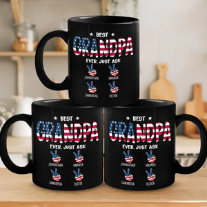 Best Grandpa Ever - Family Personalized Custom Black Mug - Gift For Dad, Grandpa