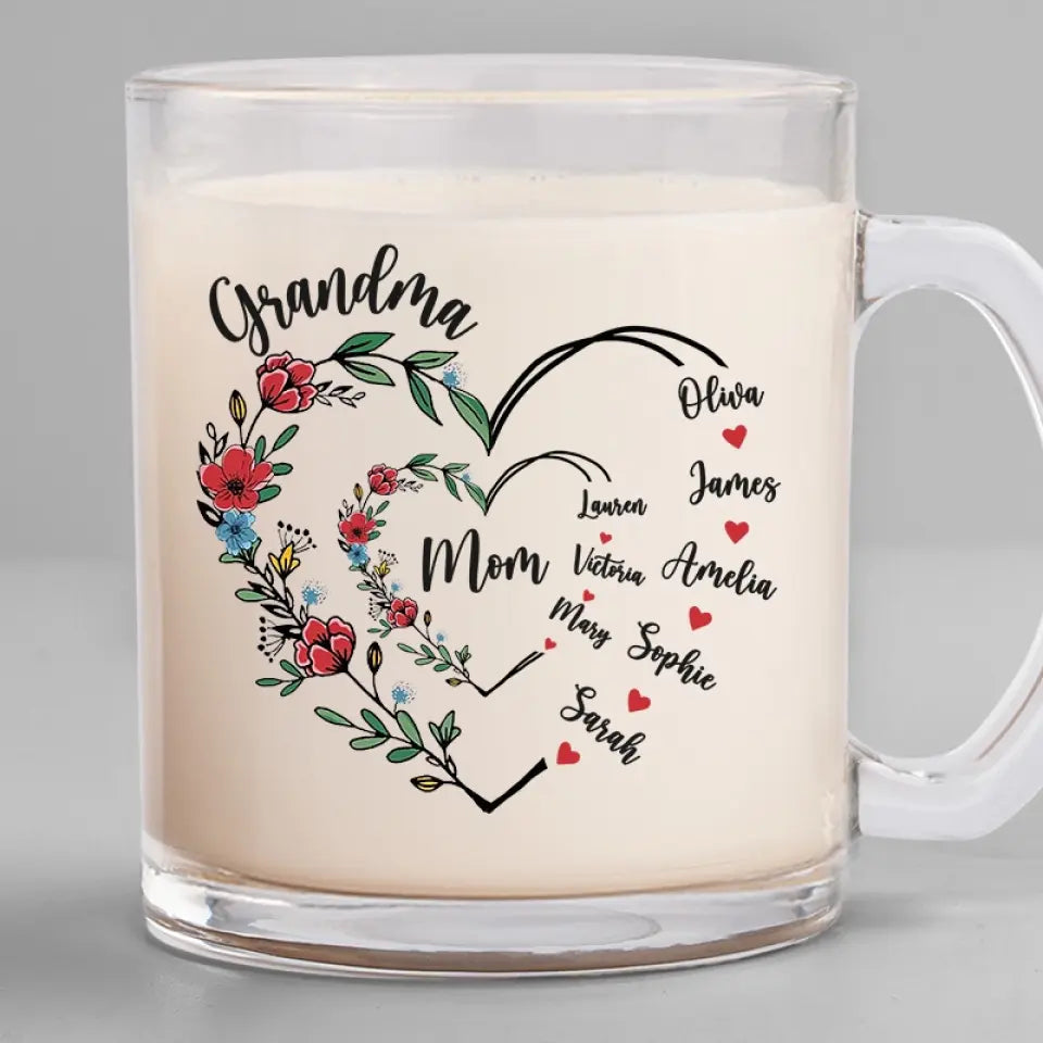 First Mom Now Grandma - Family Personalized Custom Glass Mug - Gift For Mom, Grandma