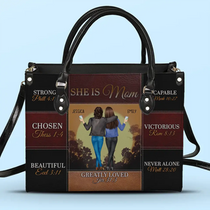 We Are Born Of Love, Love Is Our Mother - Family Personalized Custom Leather Handbag - Gift For Mom, Grandma