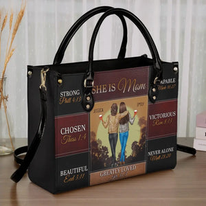 We Are Born Of Love, Love Is Our Mother - Family Personalized Custom Leather Handbag - Gift For Mom, Grandma