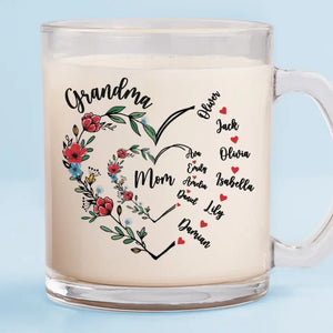 First Mom Now Grandma - Family Personalized Custom Glass Mug - Gift For Mom, Grandma