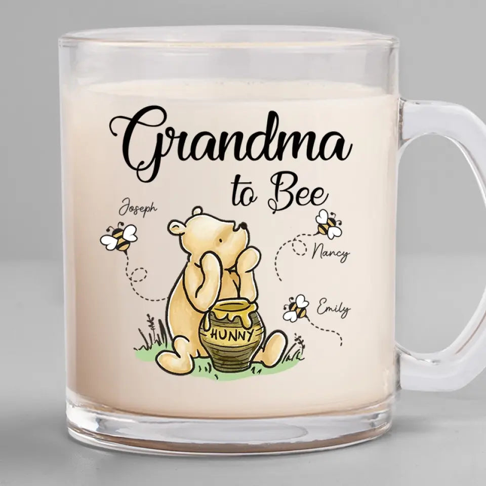 Grandma To Bee - Family Personalized Custom Glass Mug - Gift For Mom, Grandma