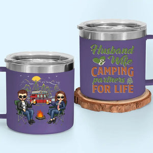 Life Is Better Around The Campfire - Camping Personalized Custom 14oz Stainless Steel Tumbler With Handle - Gift For Couple, Husband Wife, Camping Lovers