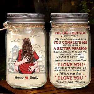 Your First Kiss Or Your First Love - Couple Personalized Custom Mason Jar Light - Gift For Couple, Husband Wife, Anniversary