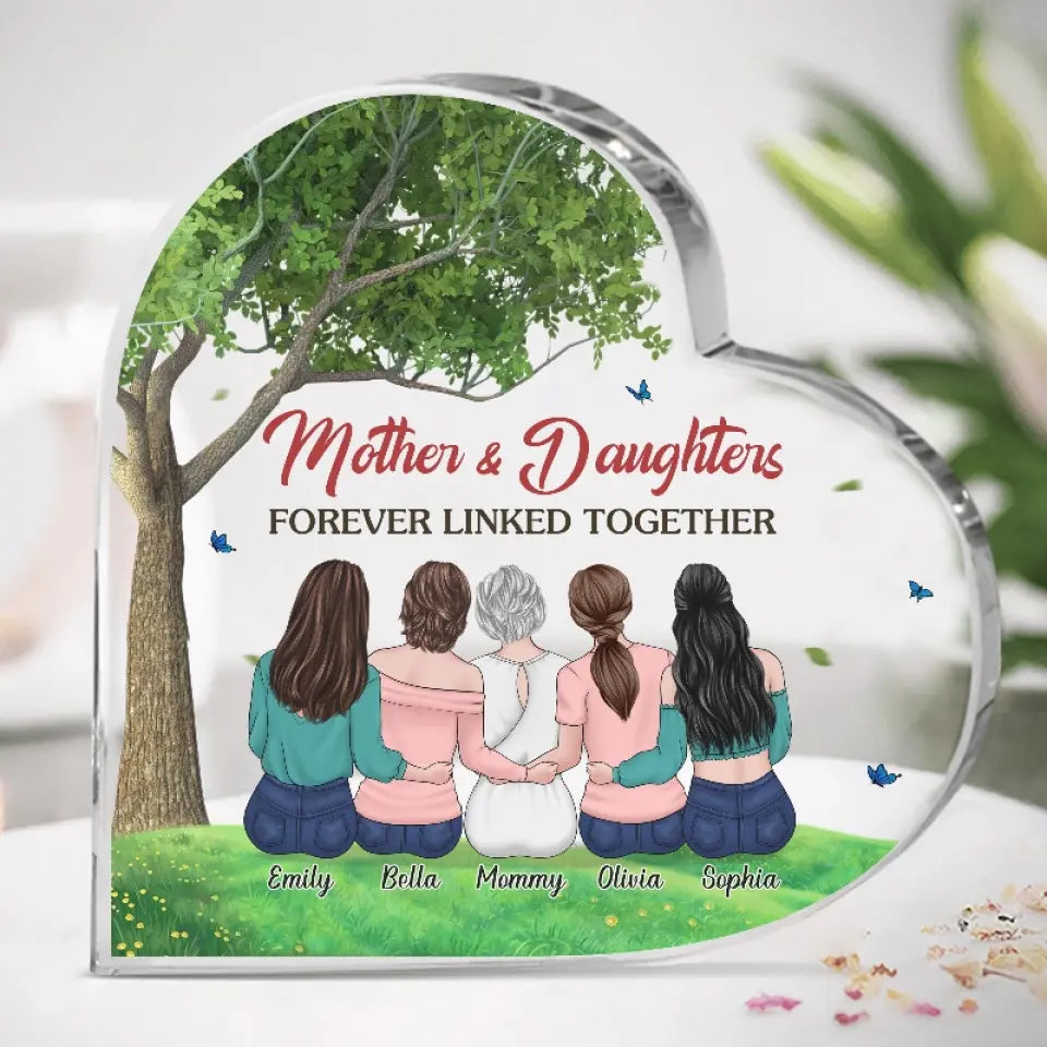 We Forever Linked Together - Family Personalized Custom Heart Shaped Acrylic Plaque - Gift For Mom, Daughter