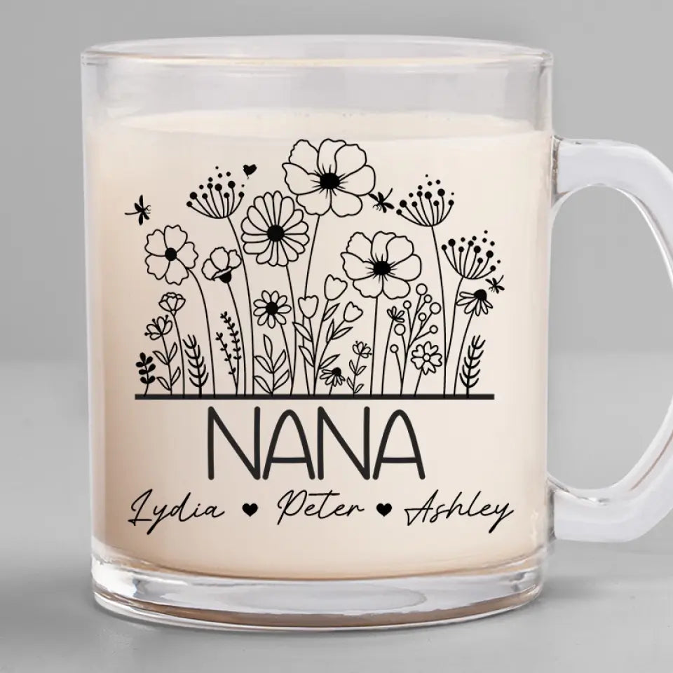 Bloom In A Grandmother's Boundless Affection - Family Personalized Custom Glass Mug - Gift For Mom, Grandma