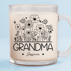 Bloom In A Grandmother's Boundless Affection - Family Personalized Custom Glass Mug - Gift For Mom, Grandma