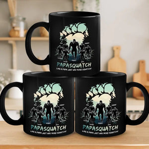 Dad By Nature, Bigfoot By Legend - Family Personalized Custom Black Mug - Gift For Dad, Grandpa