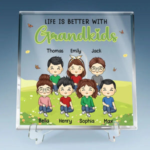 Life Is Better With Grandkids - Family Personalized Custom Square Shaped Acrylic Plaque - Gift For Grandkids